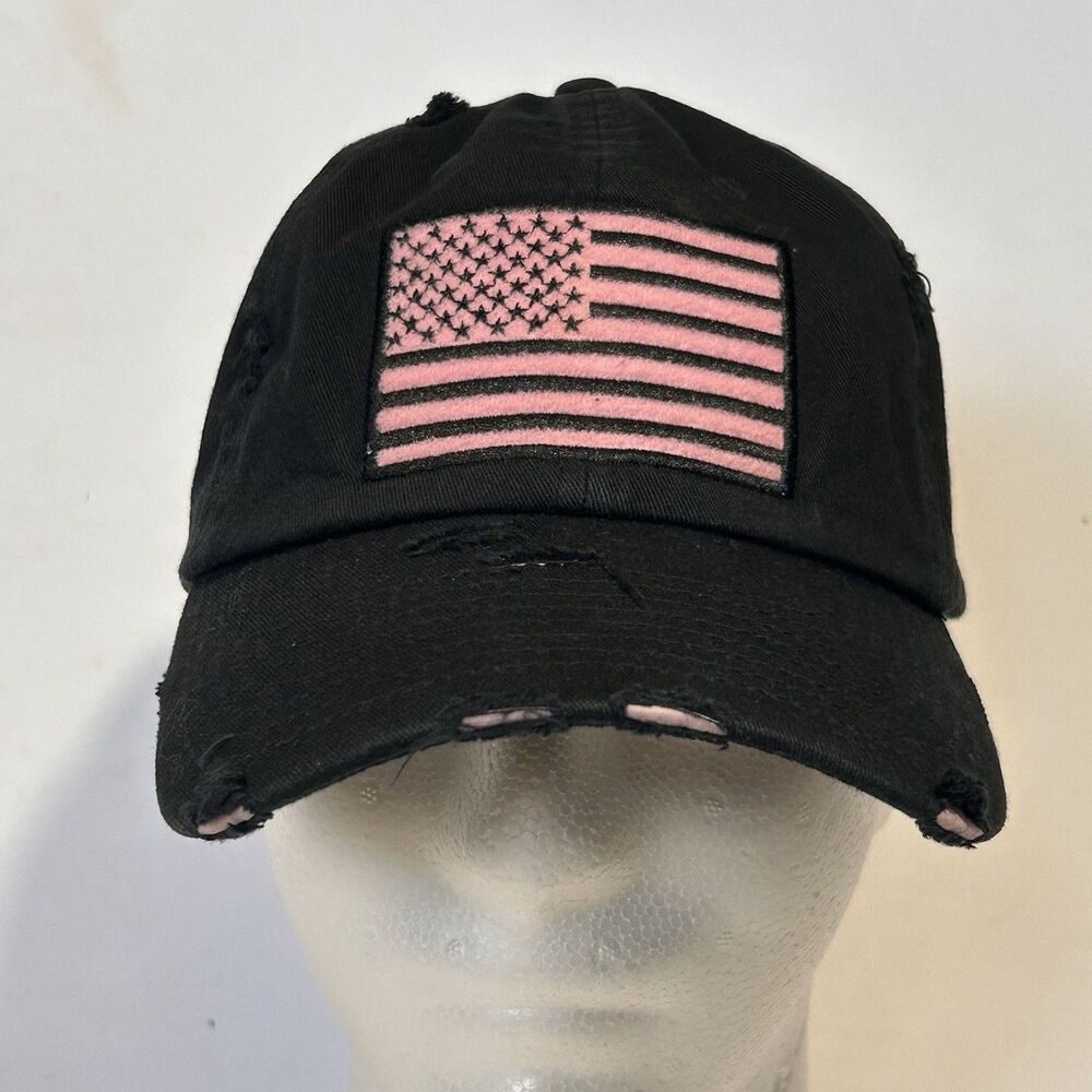 KBETHOS USA Flag Hat Distressed Cap Womens Adjustable Black Pink